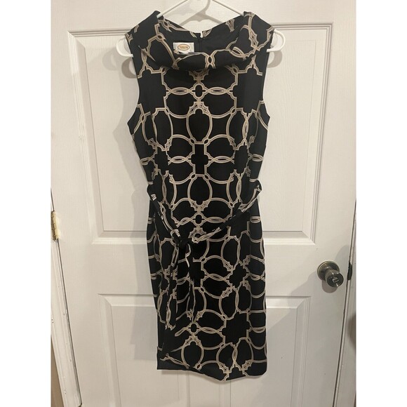 Talbots Black Tan Cotton Silk Blend Dress Cowl Neck Sleeveless Tie Belt Size 10 - Picture 2 of 10